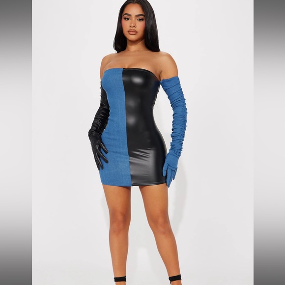 FASHIONNOVA Blue/Black Fits Like A Glove Denim Mini Dress - Picture 2 of 8